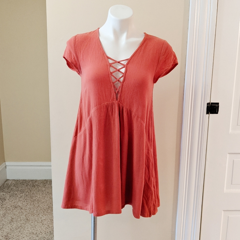 Amuse Society orange low cut swing dress.